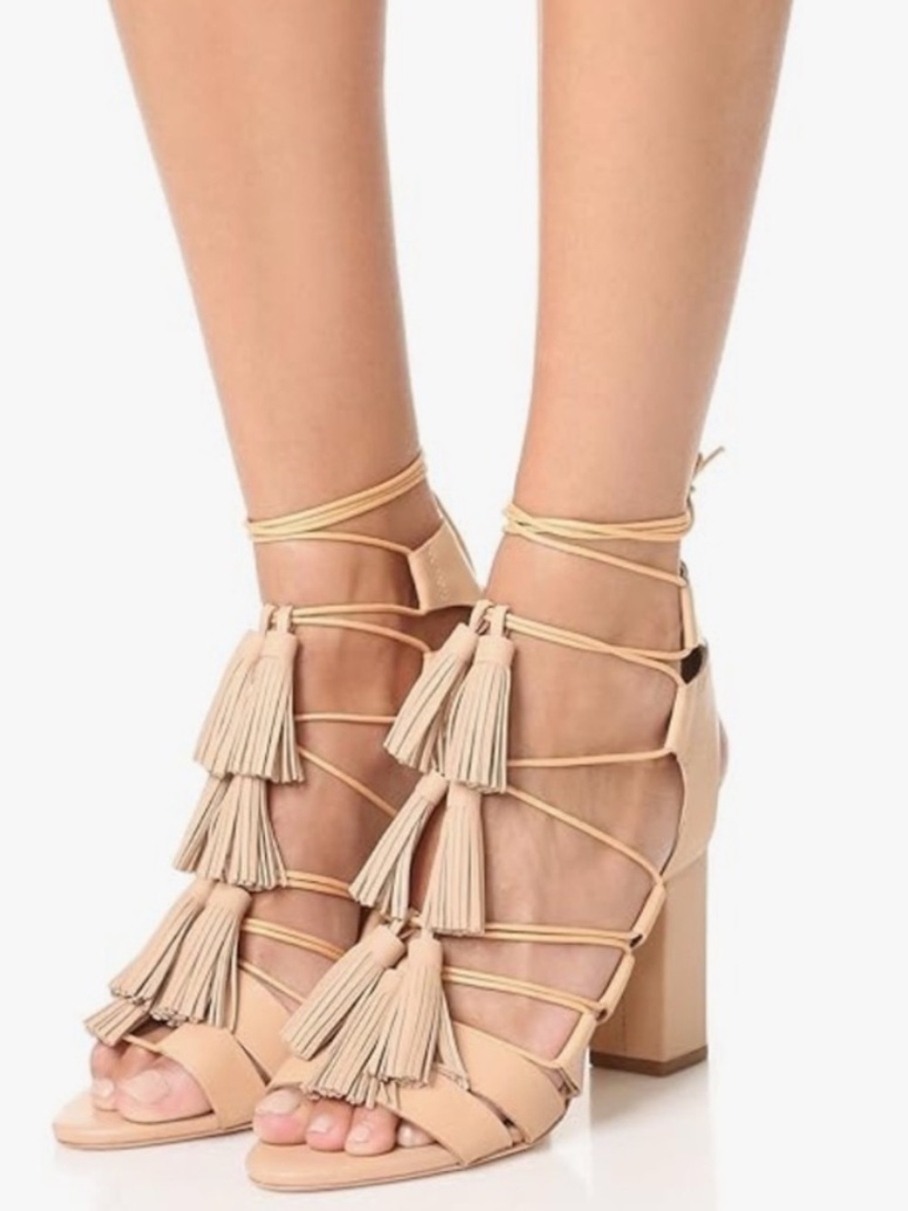 Loeffler Randall Luz Tassel Lace-Up Block Heel Sandals